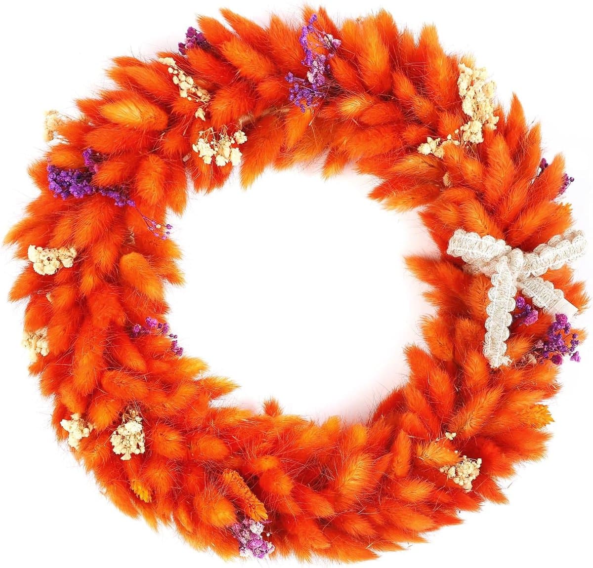 Gedroogde bloemen, gras, konijnenstaart, herfstkrans voor de decoratie van deuren, entrees, herfstdecoratie — afbeelding 1