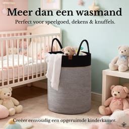 Woning Decor® Wasmand 100L XXL – Katoenen Wasmand – Opbergmand – Wassorteerder –Grijs/Zwart — thumbnail 3