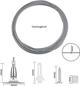Staalkabel 10 meter - Verstelbaar 2 mm - Spanslot - Montageklem - Beweegbare ijzeren klinknagels - Roestvrij staal - Kabelset — thumbnail 2