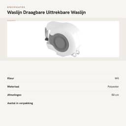 Waslijn 13 m - Draagbaar - Uittrekbaar - Wanddroogrek - Dubbele lijn - Automatisch rolsysteem - Geschikt voor thuis - Drooglijn — thumbnail 4
