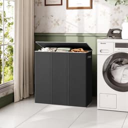 VALI® Wasmand - 3 Vakken met Deksel - Groot XXXL - Zwart - 64cm x 36cm x 70cm — thumbnail 4