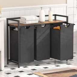 VALI® Wasmand -Plank en Dubbele Uittrek - Uitneembare Zakken - Zwart - 92cm x 36cm x 8cm — thumbnail 2