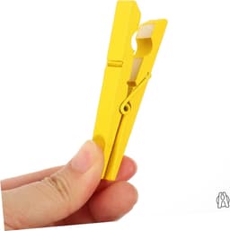 Houten Kledinghangers - Was Knijpers - Kleding Droge - Metalen Veer - 7.4 cm - Geel — thumbnail 4