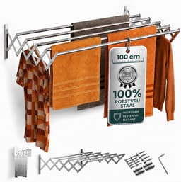 Waslijn uittrekbaar - Roestvrij staal - 80 cm - Inklapbaar Wandwasrek voor Binnen en Buiten — thumbnail 2