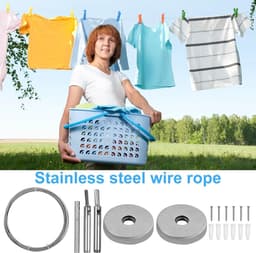 1 Pack waslijn 304 roestvrij staal, wandmontage drogen waslijnen, zwaar wastouw, hangende waslijn, foto raamgordijn opknoping draad 5 m voor buiten binnen badkamer — thumbnail 5