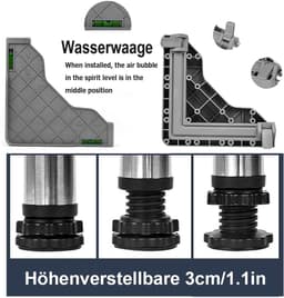 Wasmachine Onderstel - Droger Sokkel - Apparaten Verhoging - Verstelbare Poten - 45-65 cm - Grijs — thumbnail 3