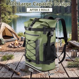 Dry Bag, legergroen, waterdichte tas, waterdichte tas met rolsluiting, voor outdooractiviteiten zoals reizen, wandelen, kajakken, kamperen en watersport, groen, 40L, opbergzak — thumbnail 5