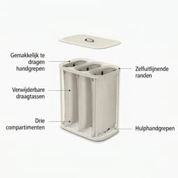 VALI® Wasmand - 90L - Wasmand met Deksel - Wasmand 3 Vakken Beige - 40cm x 59cm x 71cm — thumbnail 2