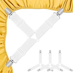 Bevestigingsbanden voor hoeslakens, 4-delige witte set, verstelbare elastische banden met metalen clips, geschikt voor lakens, matrashoezen en bankkussens. — thumbnail 1