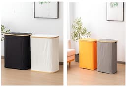 Dailygoods - Wasmand met Deksel, Wasmand 2 Vakken met 2 Uitneembare Waszakken, Opvouwbare Wasbox, Waterdichte Oxford Stof, Grote Inhoud, Wasmand voor Badkamer, Slaapkamer en Wasruimte (Gray, M) — thumbnail 3