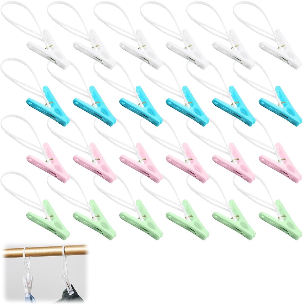 Dailygoods- Wasknijpers 24 stuks - Antislip PP Kunststof/Metaal - Verstelbare Ophangkoord - Duurzaam/Weerbestendig - Ergonomische Grip - Krachtige Veer - Wasclips — afbeelding 1