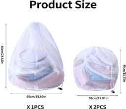 Dailygoods- Waszakken - 3 Stuks - Delicate Waszakken - Herbruikbare Waszak - Waszakken voor Kleding - Waszakken met Trekkoord - 2 Kleine (30 x 40 cm) en 1 Groot (50 cm) — thumbnail 5