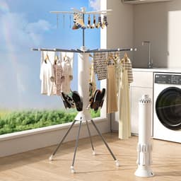 Liverna® Verrijdbaar Droogrek met Wielen – Inklapbaar – 10m Drooglengte – Wasrek voor Balkon, Tuin & Binnen – Wit — thumbnail 5