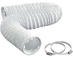 PromoHome Flexibele PVC Ontluchtingsslang Ø102 mm - 2,5 m Afvoerslang voor Airco, Wasdroger en Afzuigkap - Inclusief 2 RVS Slangklemmen - Wit