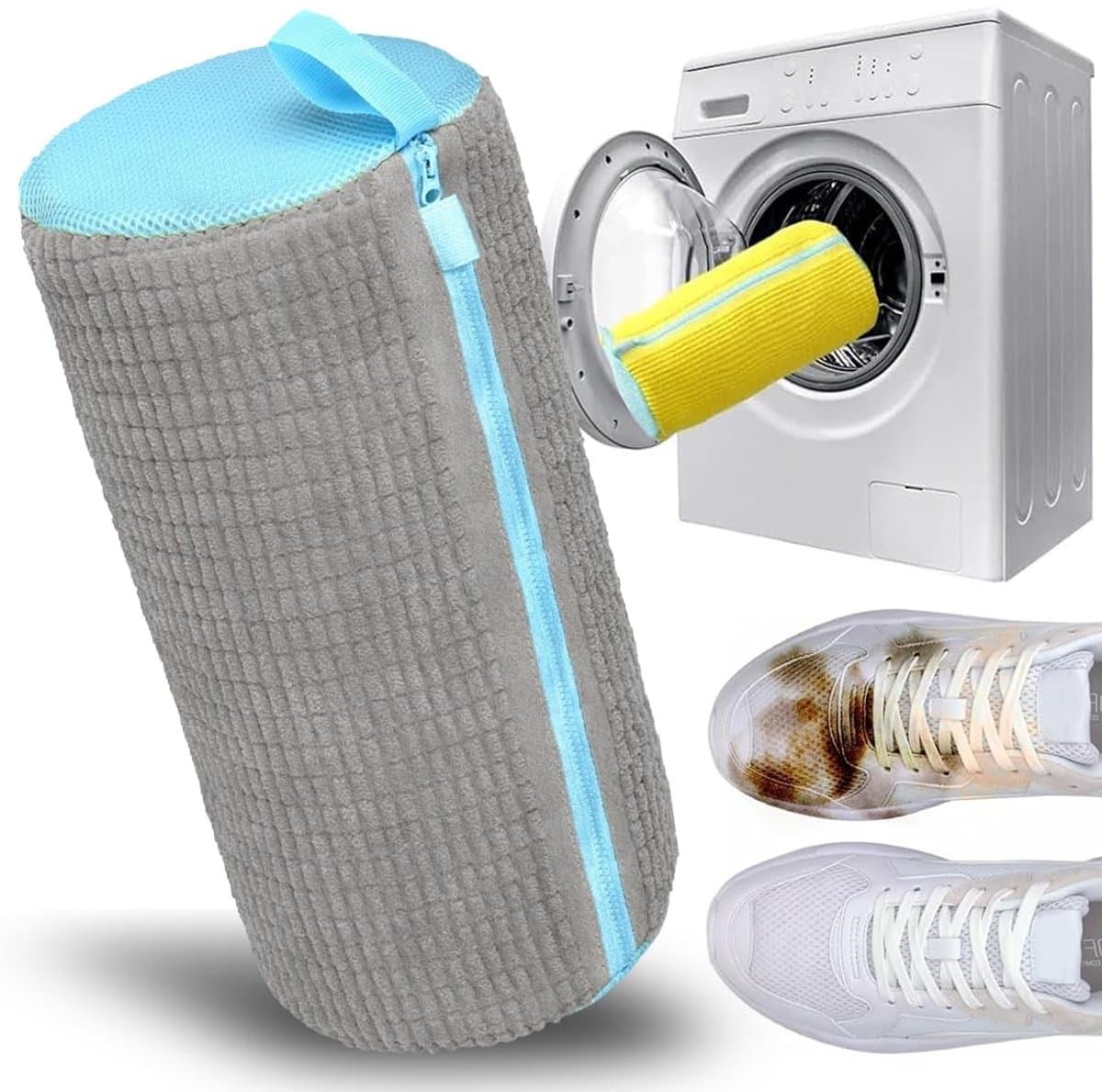 Dailygoods - Waszak voor schoenen – waszak voor schoenen met villosities, schoenentas voor wasmachine met ritssluiting, herbruikbaar, waszakken voor sneakers (grijs/verpakking 1) — afbeelding 1