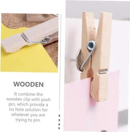 Houten Punaises - Decoratie Clips - Foto's Bevestigen - Met Veer Mechanisme - 50 Stuks - Houtkleur — thumbnail 5