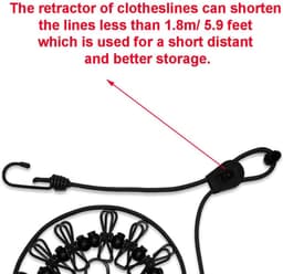 Dailygoods- Waslijn Uittrekbaar 180/360 cm - Draagbare Waslijn - Winddicht - 12 Clips - Roestbestendig - Duurzaam Elastisch Touw - Waslijnset — thumbnail 2