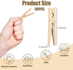 Dailygoods - 30 Stuks Houten Wasknijpers, Mini Houten Klemmen, Decoratieve Wasknijpers, Kleine Houten Wasknijpers Als Decoratie Voor Foto's, Collages, Ansichtkaarten, Foto's & Cadeaus — thumbnail 4