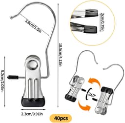 Dailygoods- Wasknijpers 40 Stuks - Roestvrij Staal - 360° Draaibaar - Antislip - Duurzaam - Geschikt voor Binnen/Buiten - Klemmen — thumbnail 3