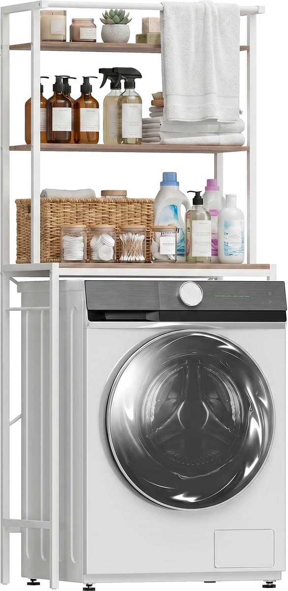HOMCOM Wasmachinekast - Metaal, spaanplaat - 67 x 40 x 161,8 cm - Bruin en wit — afbeelding 1
