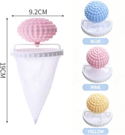 3 stuks - Wasmachine Lint Filter - Pluizenfilterbal - Wasmachinefilterzak - Filternetzak - Wasbal - Herbruikbaar - 9,2 cm x 19 cm - Blauw + Geel + Roze - Geschikt voor wasmachines — thumbnail 2