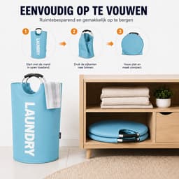 BOTC Wasmand - Waszak - Laundry basket - Wassorteerder 82 liter - 38x72 cm - waszak vouwbaar - draagbaar wasbox - Blauw — thumbnail 2