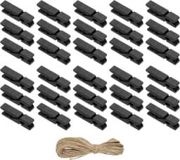 Wasknijpers, hout, kloppen, 100 stuks, kleurrijke houten knijpers met sterke greep, fotoclips voor het ophangen van foto's, kleding, decoratief knutselwerk, zwart — thumbnail 1