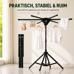 DPLUNIQ Wasrek - Droogrek - Droogmolen - Wasrek Inklapbaar - 6 uittrekbare stangen - Koolstofstaal - Draagvermogen 35-40kg - Zwart — thumbnail 5