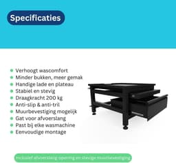 Wasmachine Verhoger - Onderstel met lade - Comfortabel Wassen - Uitschuifbaar Werkblad - 65 x 60.5 cm - Zwart — thumbnail 5