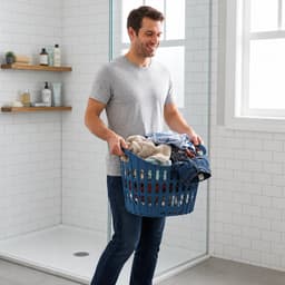 Opvouwbare Wasmand Blauw - 18 Liter - Inklapbare Kunststof Wasmand met Handgrepen - Ventilerend en Ruimtebesparend - Ophangbare Wasgoedmand — thumbnail 3