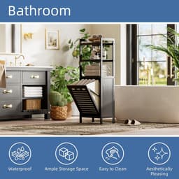 CINK & Co Badkamerkast met Wasmand 40 L - 3 Planken - Uitneembare Waszak - Zwart - 40 x 30 x 119 cm — thumbnail 2