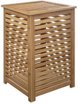 5Five Wasmand Bamboe hout - Met waszak - 65 liter - 40 x 38 x 58 cm - lichtbruin - met deksel — thumbnail 2
