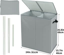 Livano Wasmand 2 Vakken - Wassorteerder - Laundry Basket - Wassorteerder Op Wieltjes - Bag - Donkergrijs - 166 Liter — thumbnail 2