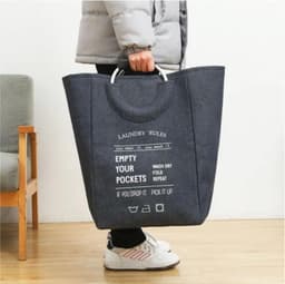 Wasmand van Jute - Opvouwbare Opbergzak met Aluminium Handvat - Thuis Kleding Organisator — thumbnail 3