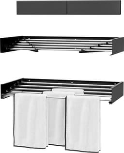 Milano Luxurious Wandwasrek – Inklapbaar wasrek – Droogrek - Wandmontage – 100 cm - Metaal – Zwart/Zilver — thumbnail 1