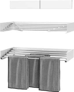 Milano Luxurious Wandwasrek – Inklapbaar wasrek – Droogrek - Wandmontage – 100 cm - Metaal – Wit/Zilver — thumbnail 1