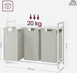 MIRA Home - Wasmand - Waszak - Wassorteerder - 3 vakken - Wit - 92.5x33x72 — thumbnail 2