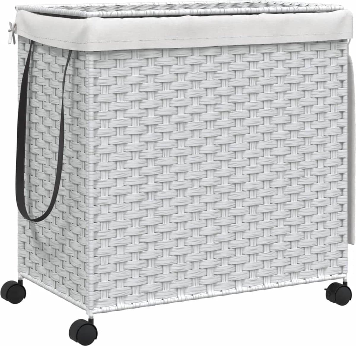 vidaXL - Wasmand - op - wielen - 60x35x60,5 - cm - rattan - wit — afbeelding 1