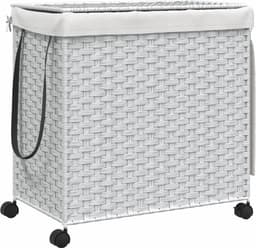 vidaXL - Wasmand - op - wielen - 60x35x60,5 - cm - rattan - wit — thumbnail 1