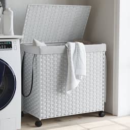 vidaXL - Wasmand - op - wielen - 60x35x60,5 - cm - rattan - wit — thumbnail 3