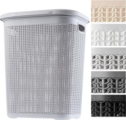 KADAX - Wasmand, 50L, multifunctionele wasmand met deksel - lichte wasverzamelaar, wassorteerder van kunststof, voor badkamer, vuile kleding, speelgoed, wasmand - Grijs — thumbnail 1
