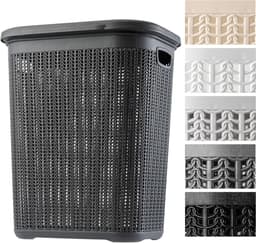 Wasmand, 50L, multifunctionele wasmand met deksel - lichte wasverzamelaar, wassorteerder van kunststof, voor badkamer, vuile kleding, speelgoed, wasmand - Antraciet KADAX — thumbnail 1