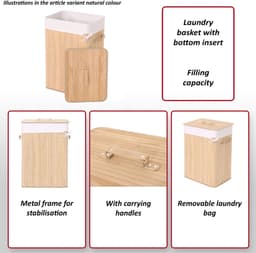 Wasmand MCW-C21, Wasbox Wasbox Wasbox, bamboe 61x43x32cm 70l ~ natuurlijke kleur — thumbnail 5