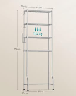 Zwaar Wasmachine ombouw rek - Wasmachine rek duifgrijs - Toilet kast - Wc meubel - Wasmachine rek met opbergruimte - Wasmachine rek bovenlader - metaal - duifgrijs - 30 x 63 x 176 cm — thumbnail 2