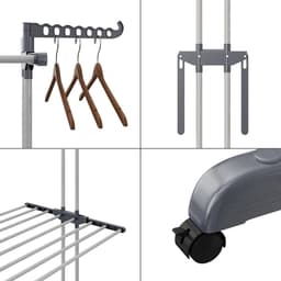 Droogrektoren 3 niveaus met 6 opklapbare vleugels Droogrek uitschuifbaar in lengte 66-130 cm Opvouwbaar wasrek voor grote gezinnen binnen en buiten — thumbnail 2
