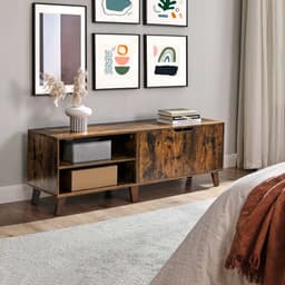 TV-meubel – Met 2 deuren en open vak– breedte 140 cm - op pootjes - bruin — thumbnail 3