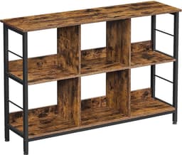Boekenplank met 6 vakken in industriële stijl, vintage bruin-zwart — thumbnail 1
