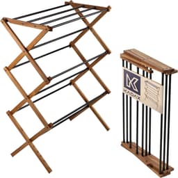 Staande droger van hout - inklapbaar torenwasrek met 11 stalen staven en 7 m² droogoppervlak - ecologisch wasrek, ruimtebesparende droger (97 cm hoog) — thumbnail 1