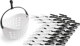 Wasknijper Set Mandje Knijpers Kunststof Soft Clips Huishouden Drogen Wit Zwart 40 Stuks — thumbnail 1