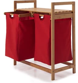 Lumaland Wasmand van bamboe - met 2 uitschuifbare waszakken - 60 L - Rood — thumbnail 2